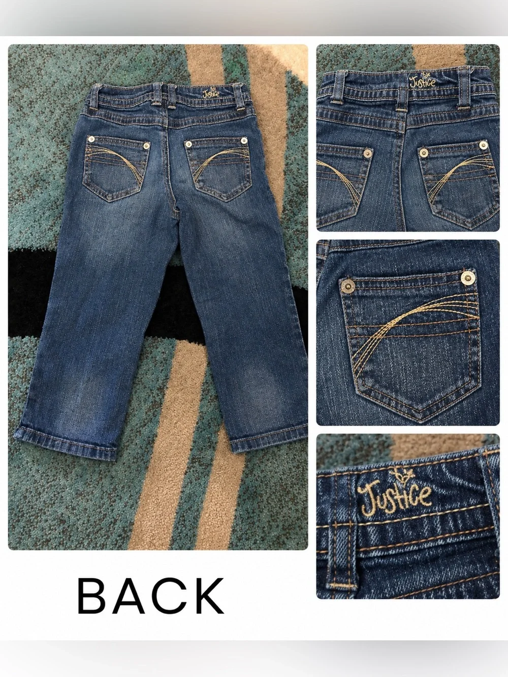 JUSTICE Girls Bootcut Jeans Bundle 3 Pairs Blue Denim Stretch | Size 7 | EUC
